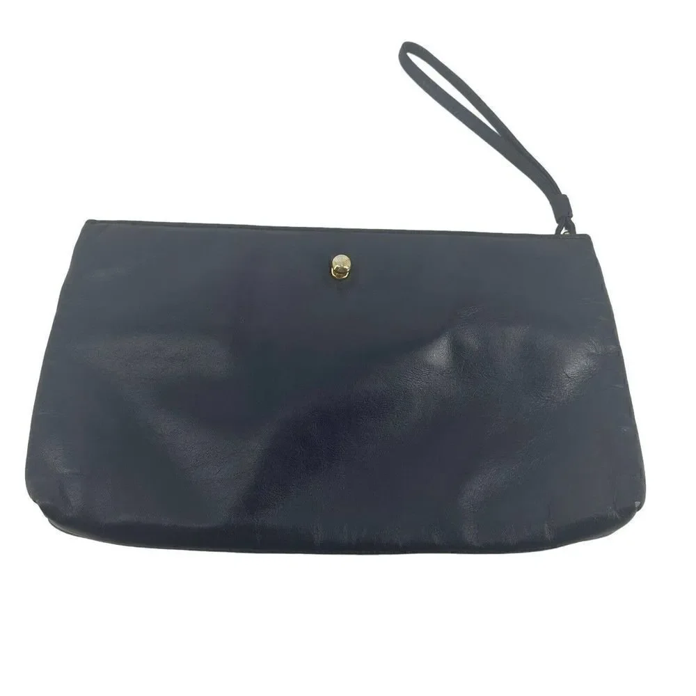 Ruth Saltz Clutch Handbag Vintage Leather Navy Blue Lion Classic Evening Purse